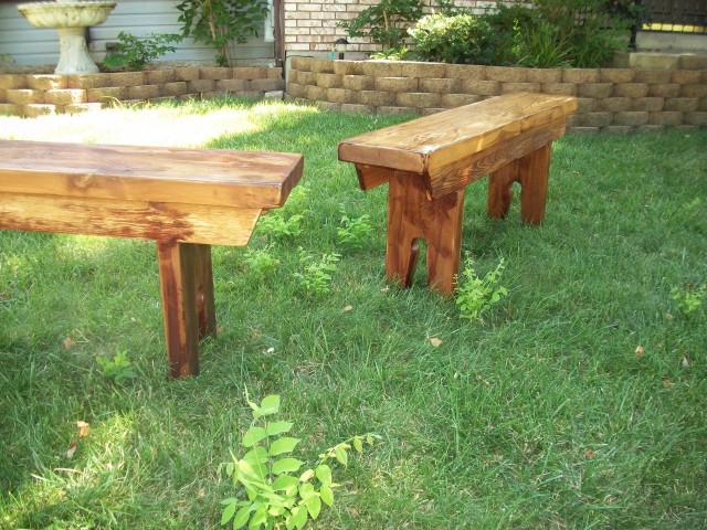 photo of 2 wooden benches