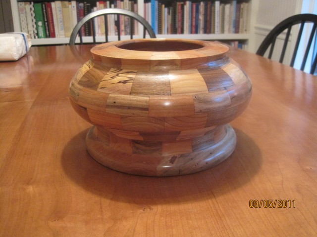 The segmented bowl is butter nut cherry and spalted maple